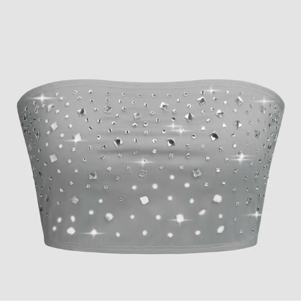 Mesh rhinestone tube crop top